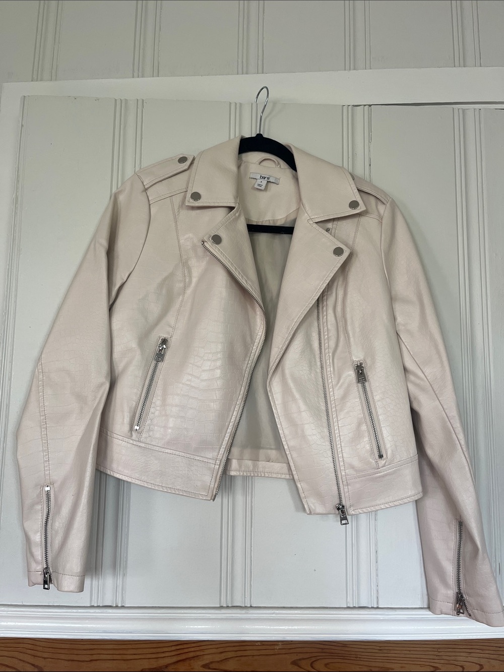 Bar III Pale Cream Faux-Leather Moto Jacket